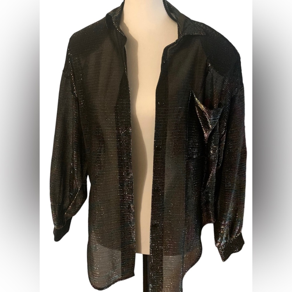 Vintage Soho 80s Multi Color Mylar and Acetate Long Sleeve Button Shirt.